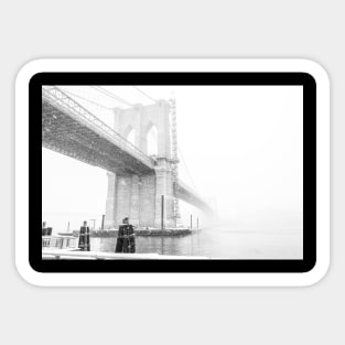 The Brooklyn Bridge in the snow Sticker